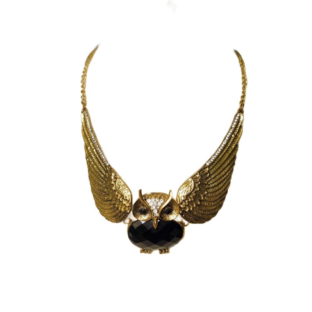 Vintage Chunky Winged Owl Bib Necklace